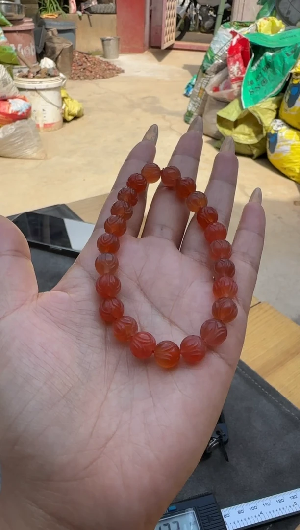 南红玛瑙珠串未镶嵌生***3原矿无优化莲花珠W