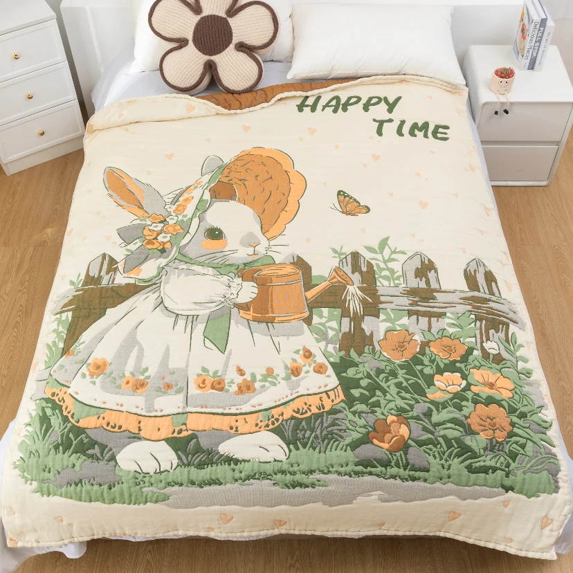 【花圃兔】150*200cm全棉纱布泡芙被