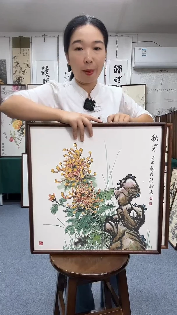 国画52*52实木画框京东包邮手绘