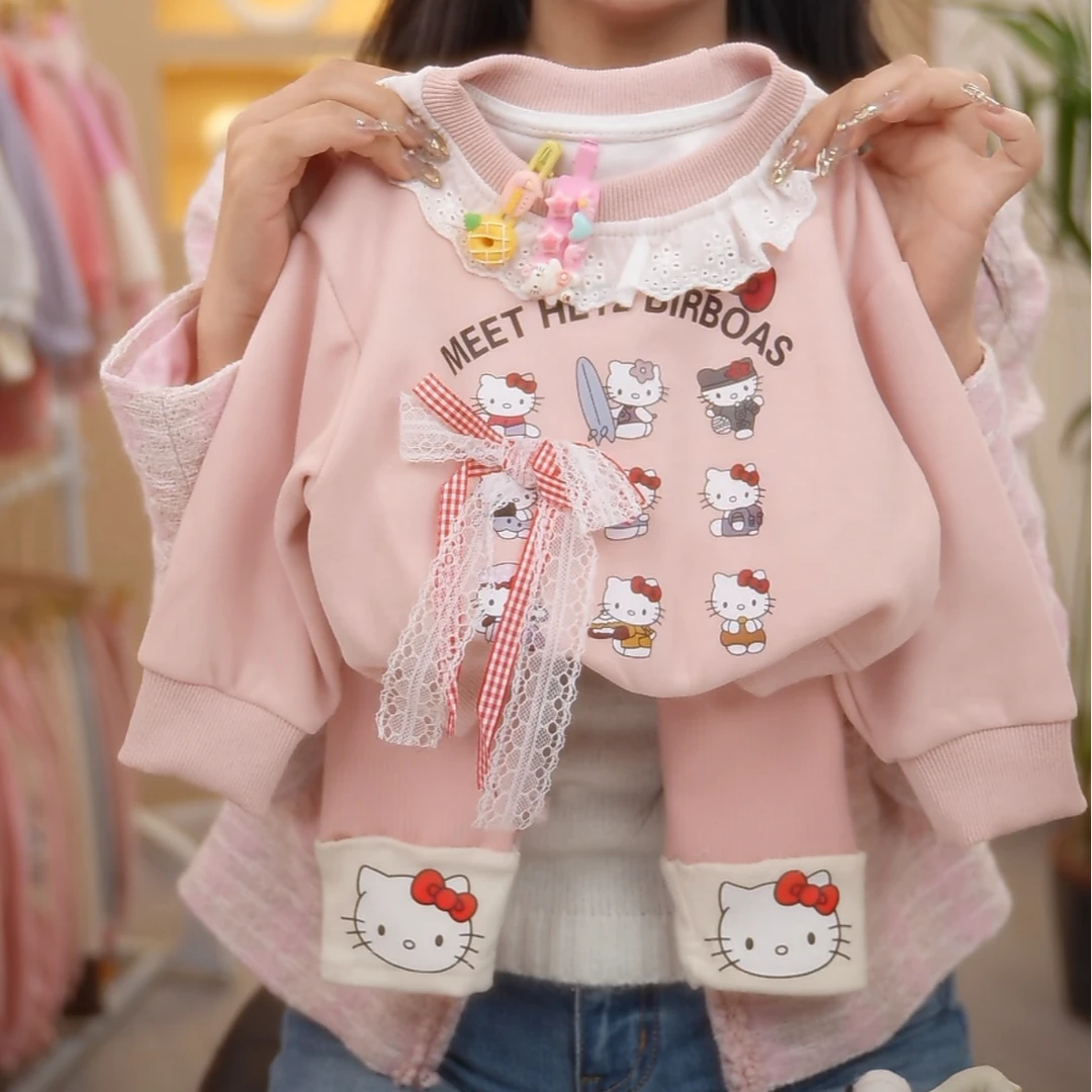 【买上衣赠裤子】2025春季新款女童柔光粉洋气可爱套装儿童春秋