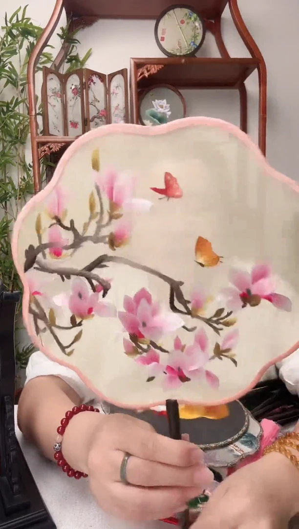 刺绣团扇--手工绣花---双面绣花