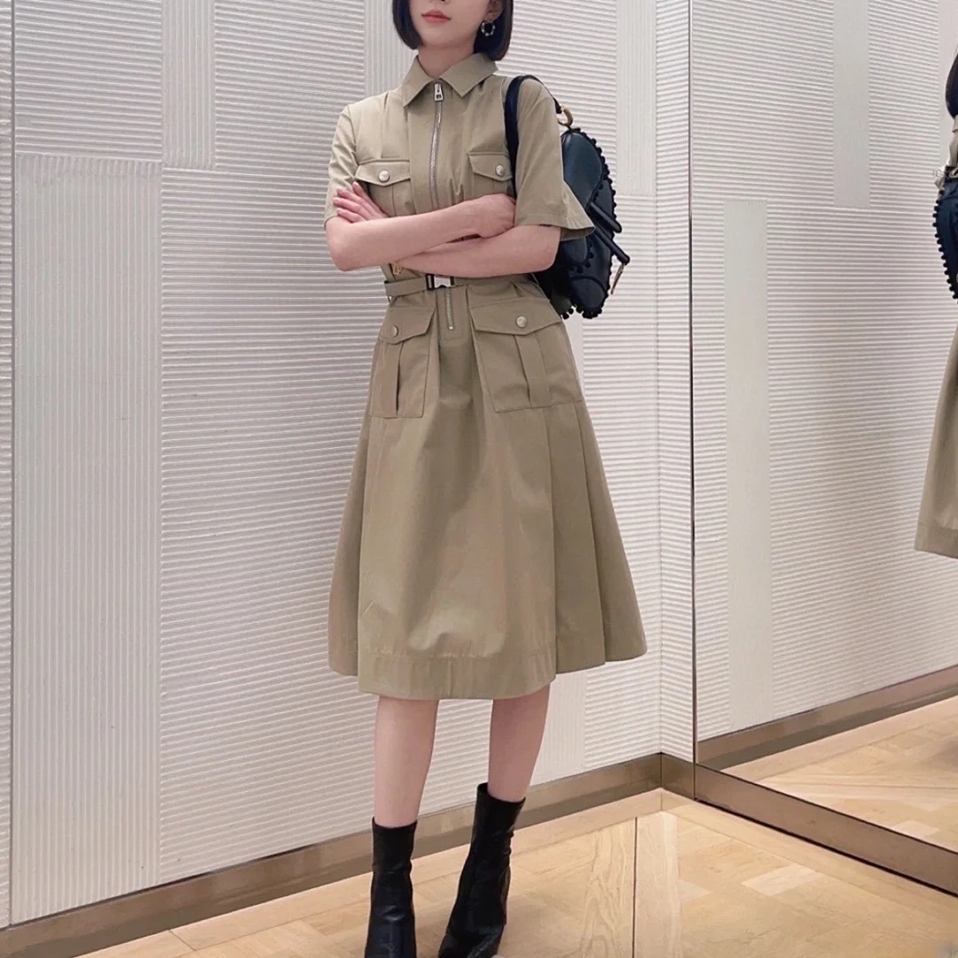 未使用 DIOR/迪奥 纯色半拉链短袖连衣裙/42