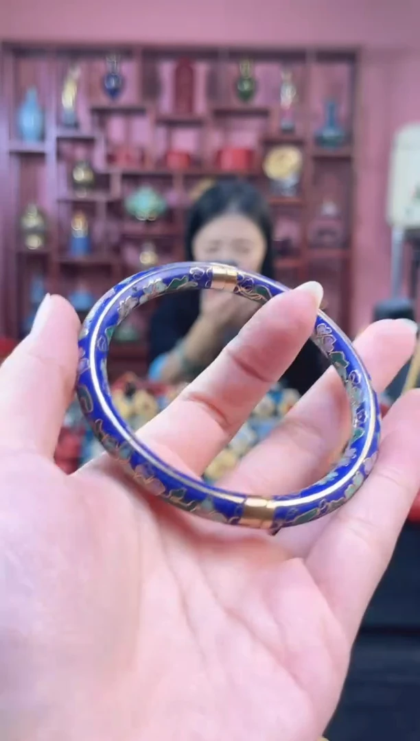 非遗 景泰蓝手镯 宝蓝色开口