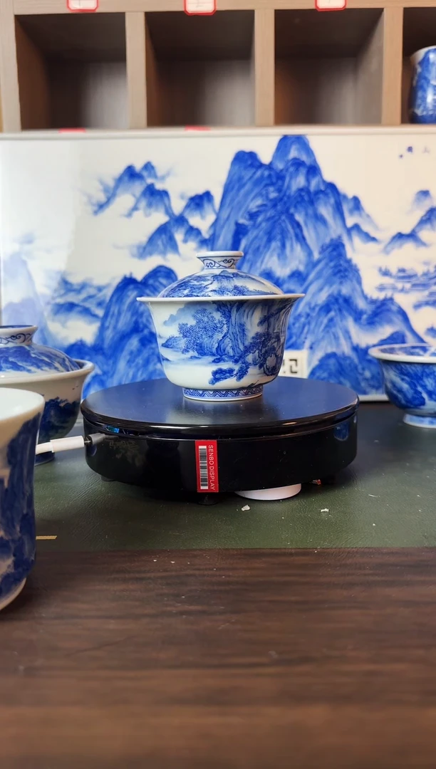 精工青花宋画山水盖碗