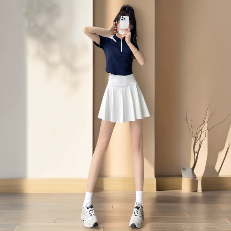 健身衣女速干羽毛球服新款晨跑服夏2025运动套装休闲网球短裙跑步