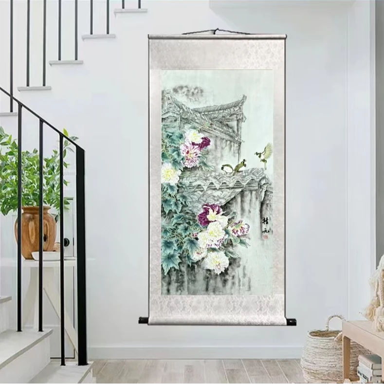 四尺卷轴竖幅芍药花