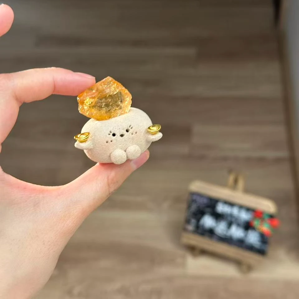 水晶小豆丁可爱黄水原石