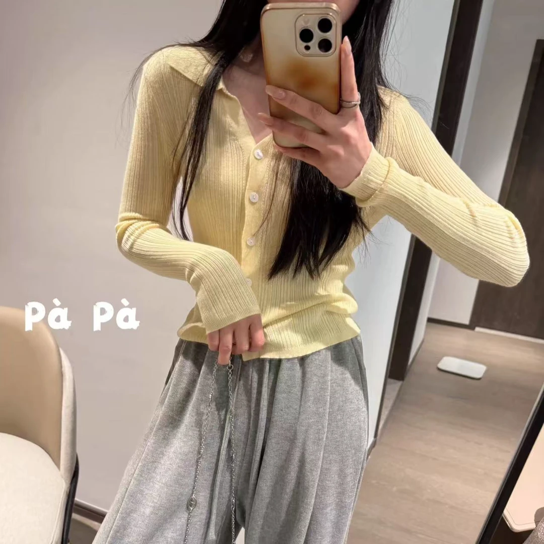 2025新款翻领针织衫爆款气质百搭长袖毛衣显瘦上衣外套舒适