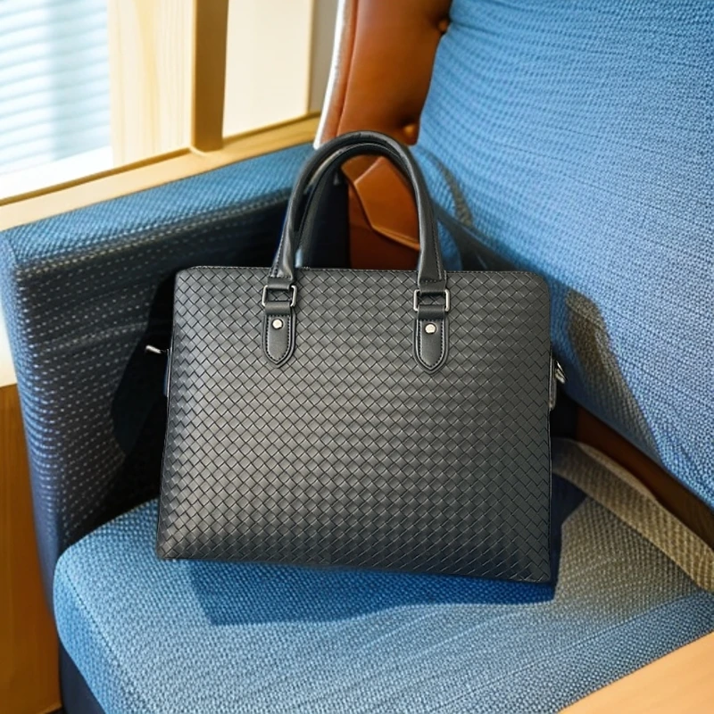 新款时尚男士手提包横款编织公文包男商务通勤A4文件包电脑包业务