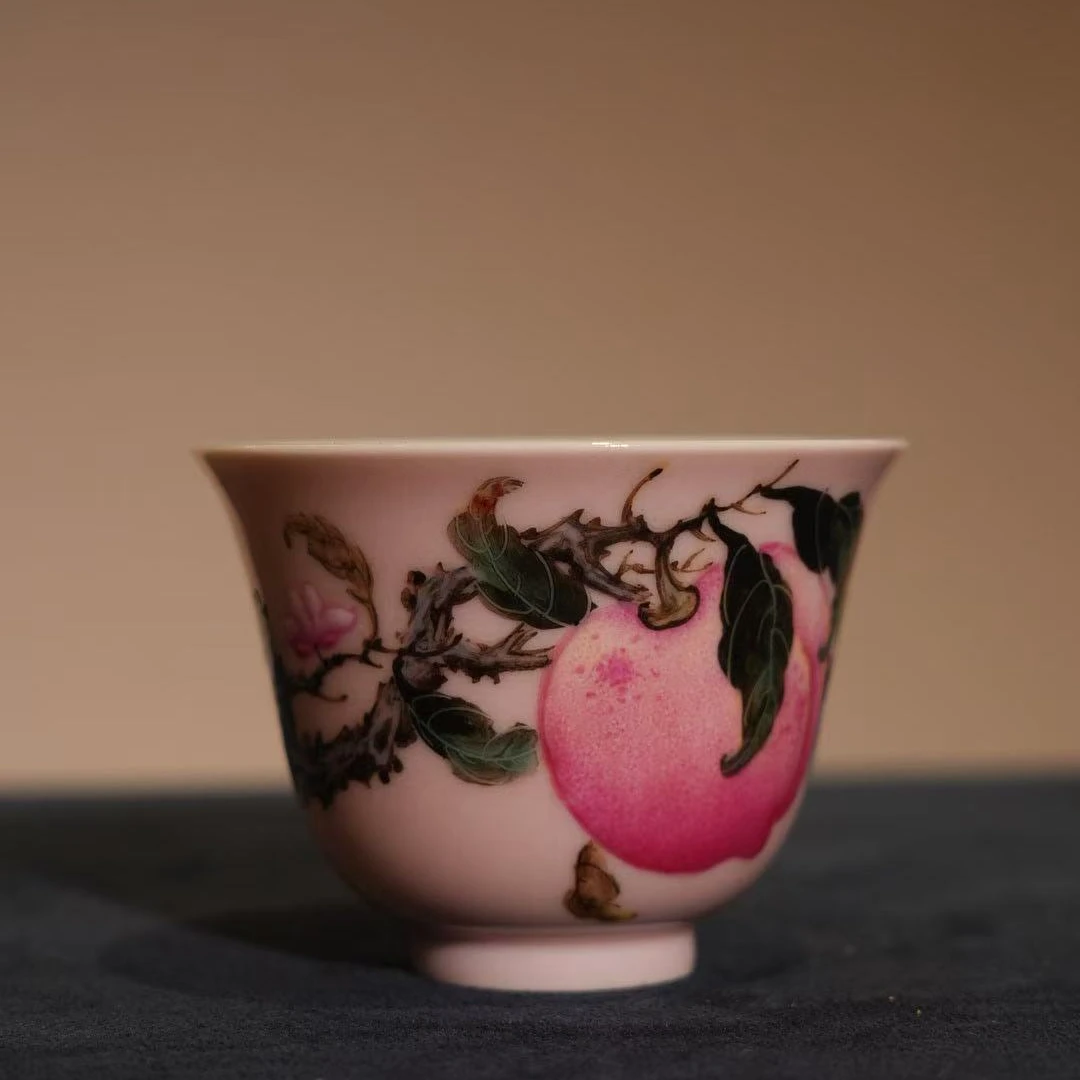 【央广甄瓷】元煦窑  宫粉一桃闻香杯