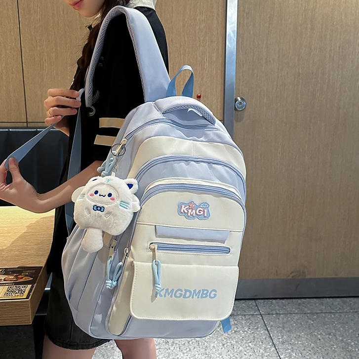 中学生书包初中女生高颜值小众多层轻便双肩包2025高中生撞色背包