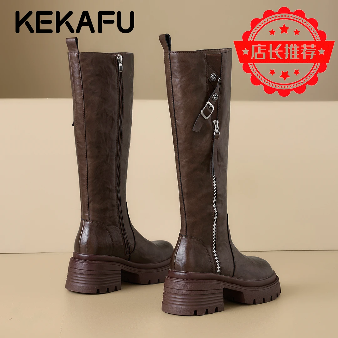 珂卡芙琥珀流光小个子显瘦棕色时尚长靴2025冬季新款美拉德骑士靴