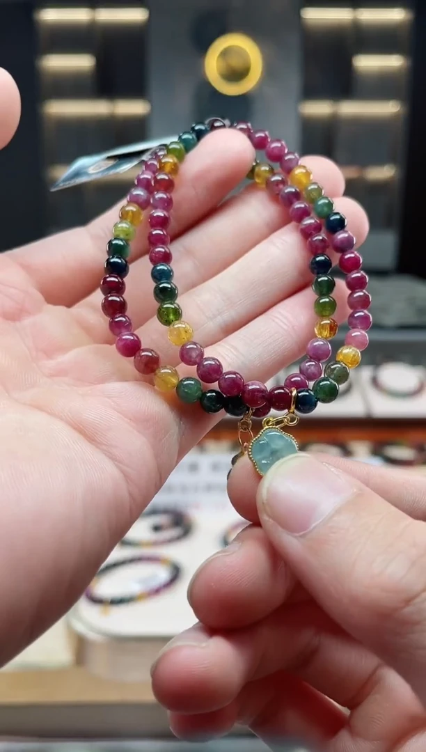 未镶嵌老矿碧玺彩虹单圈手串5mm+碧玺多样性发一条xion