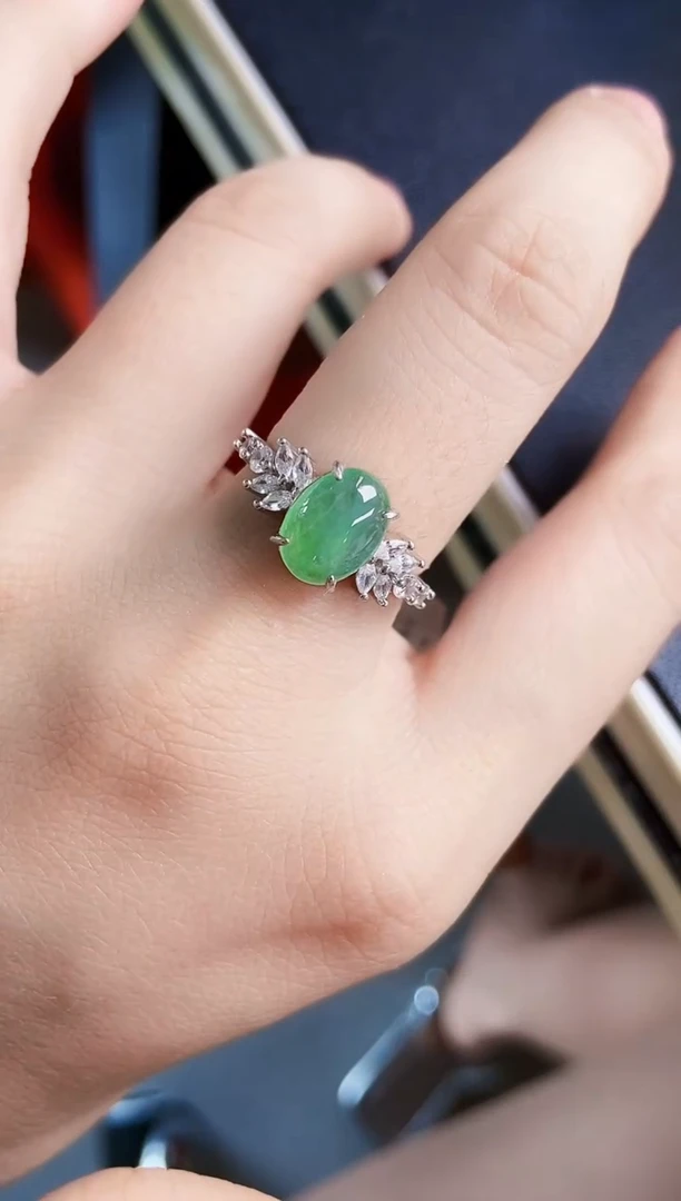 翡翠戒指银S925镶嵌45689