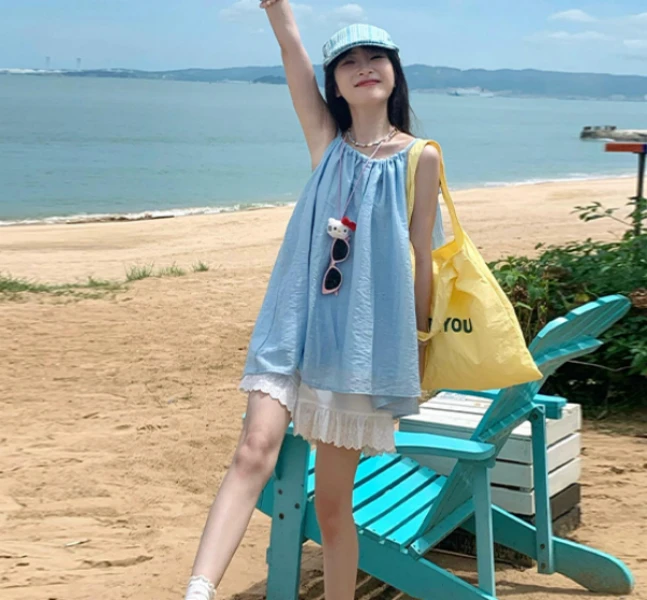 BELE ZHANG法式日式慵懒风休闲风背心吊带外穿薄款夏季-1046