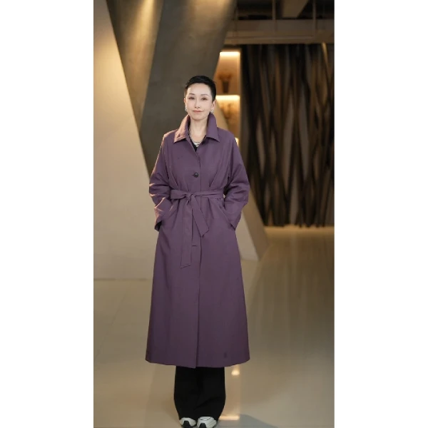溏朵记 2025春季新款单排扣高级感立领过膝长款气质风衣外套25019