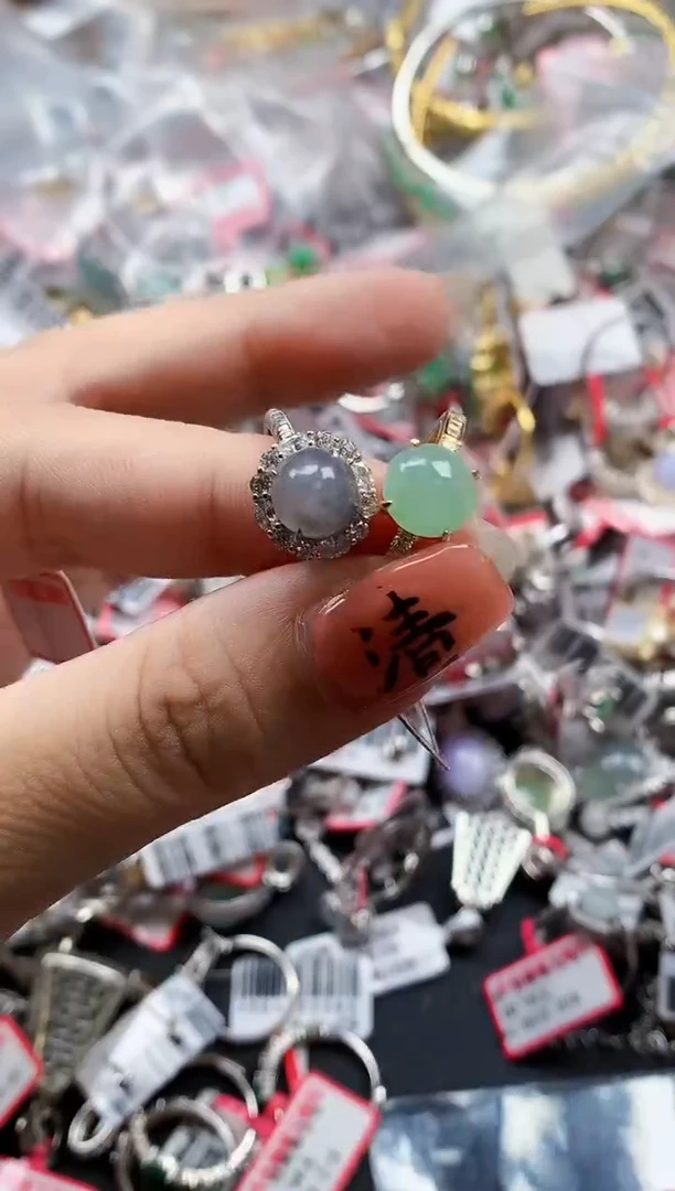 银S925镶嵌戒指翡翠天然A货缅甸翡翠