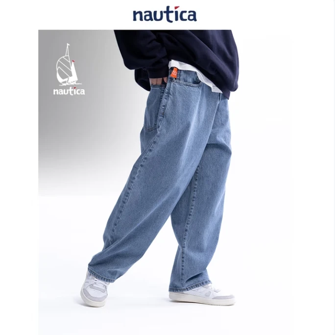 Nautica White Sail汤本弘通男女同款宽松廓形牛仔长裤HYPW4108