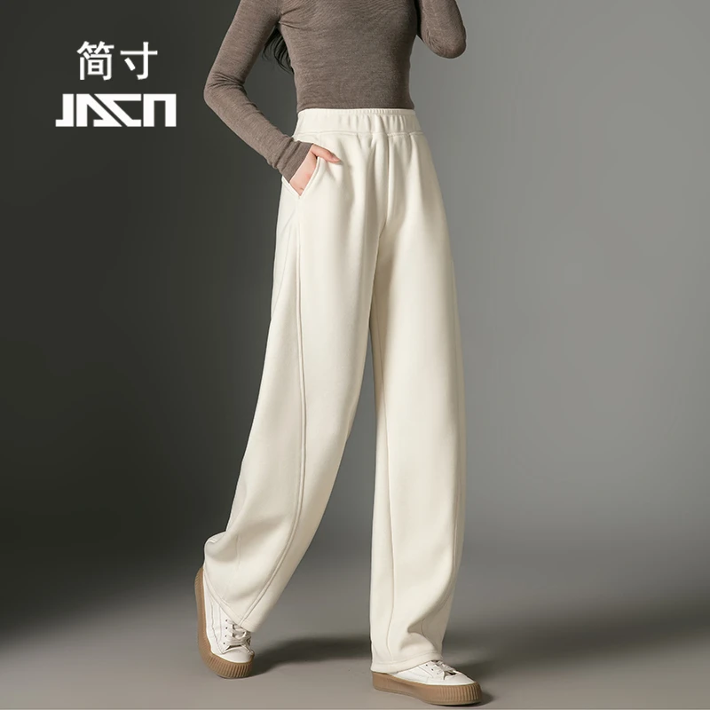 高档米白醋酸羊毛糯米裤女休闲裤2025秋冬新款高腰遮肉显瘦弯刀裤