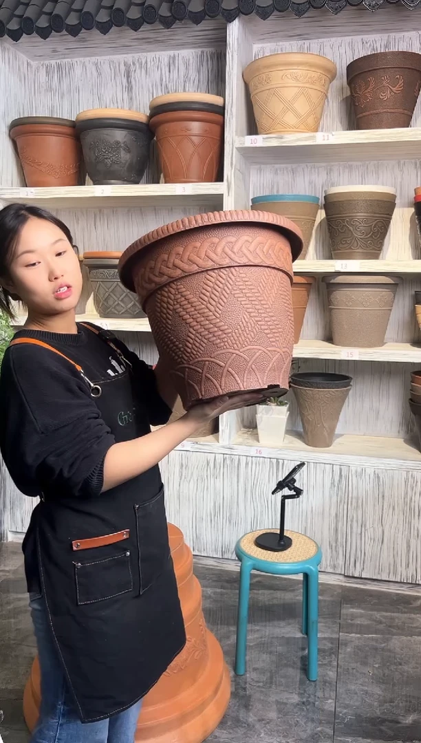 40*32.5陶红色编织浮雕纹理强体花盆