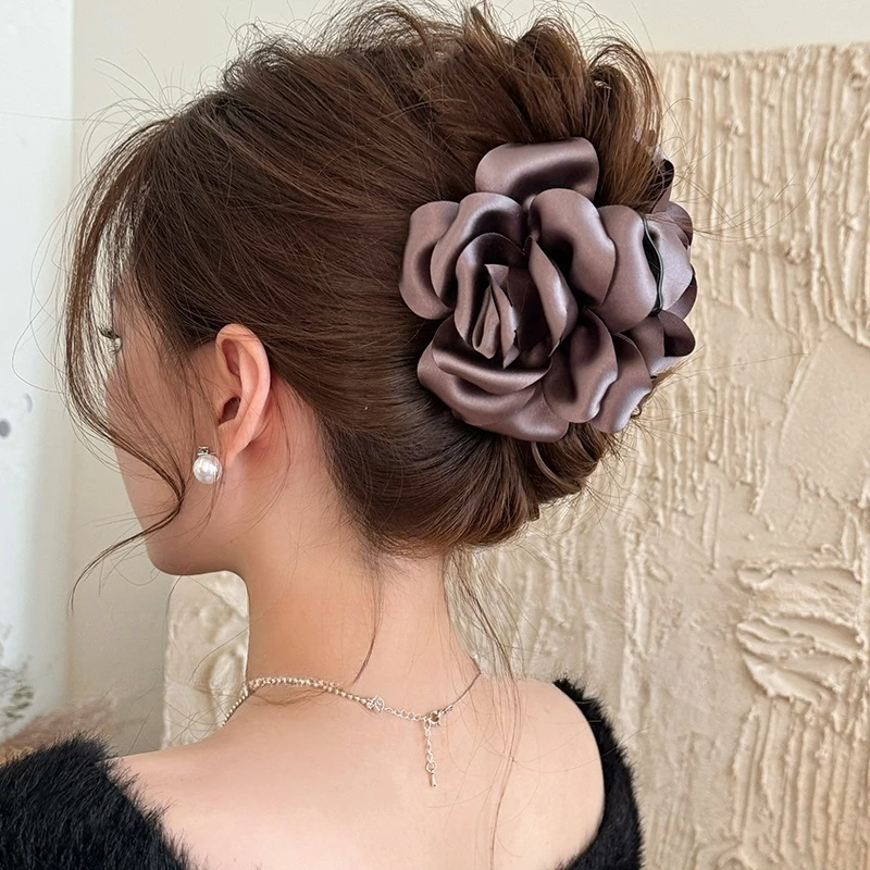 夹感复古酒红玫瑰抓夹女绝美2025新款夹子港风鲨鱼气质头饰后脑勺