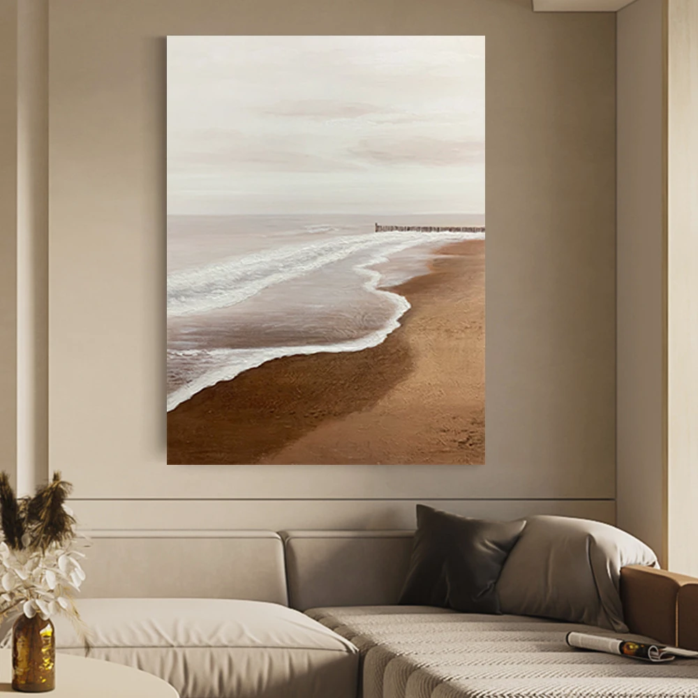 《海岸线》原创手绘油画客厅大幅海景沙滩抽象画玄关油画客厅装饰画