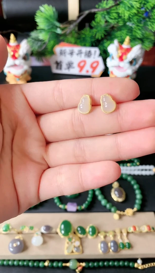 银S925镶嵌和田玉耳饰1