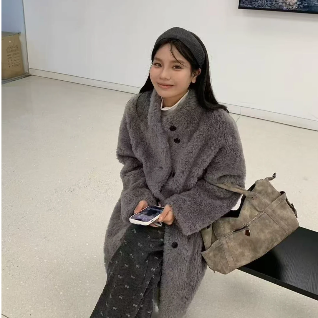Runtoo-特价no退换长款100澳毛羊毛外套立领简约保暖