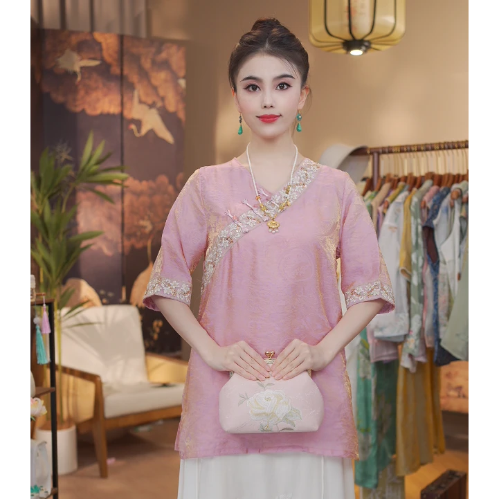 《 空山新雨-短袖》新中式刺绣国风时尚休闲透气长款短袖上衣