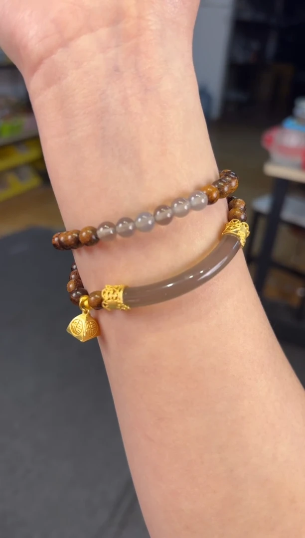 【闪购商品】玛瑙/玉髓手链合金  6mm贡木烟紫玛瑙双圈