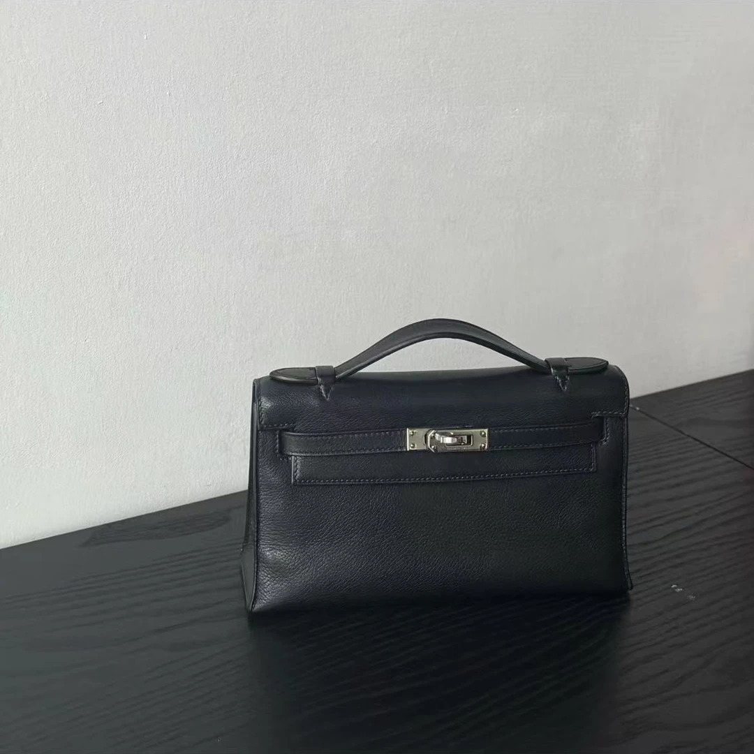 99新 Hermes/爱马仕 minikelly一代黑银EG皮 框J刻