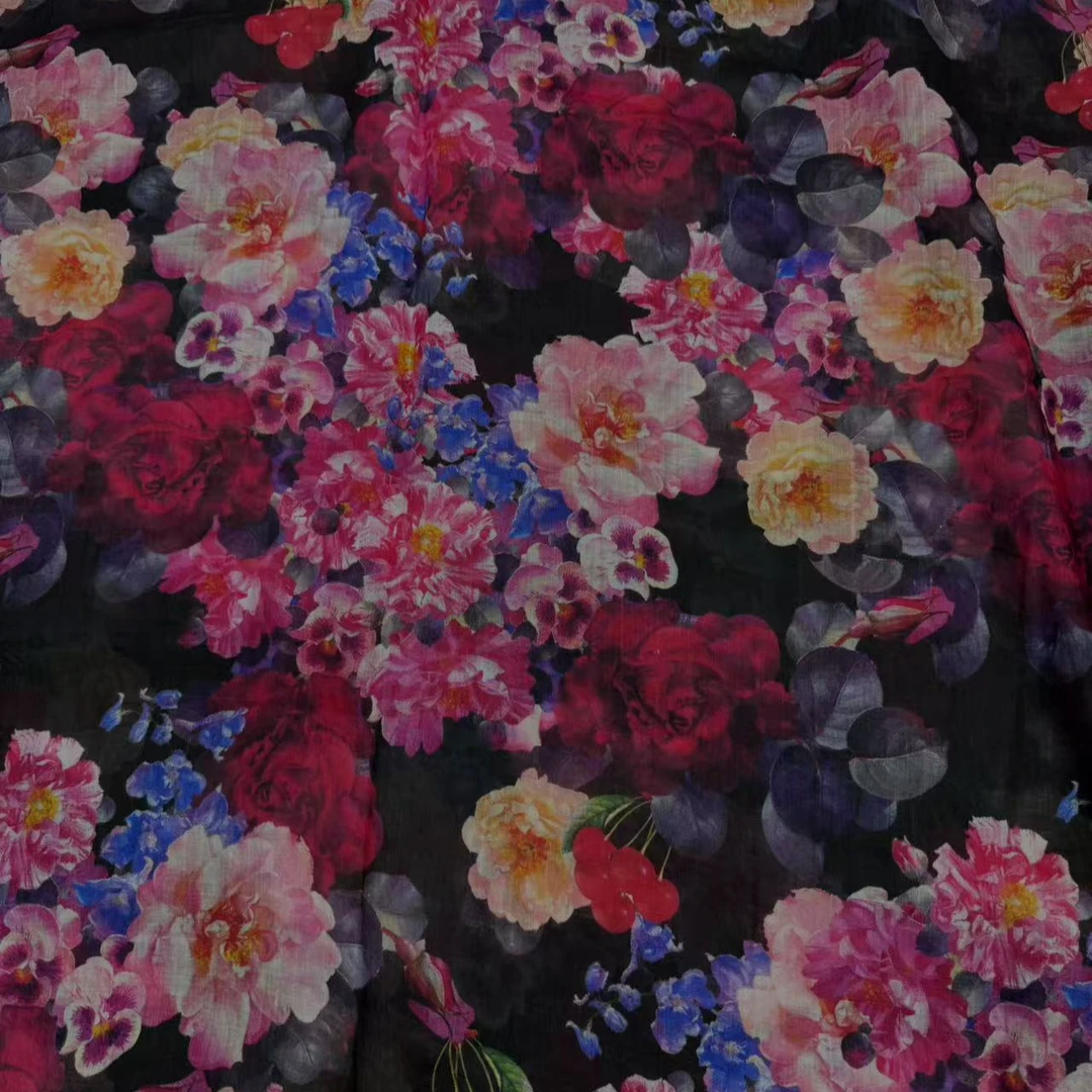 繁花 花团锦簇纯苎麻100支面料 布料幅宽140cm