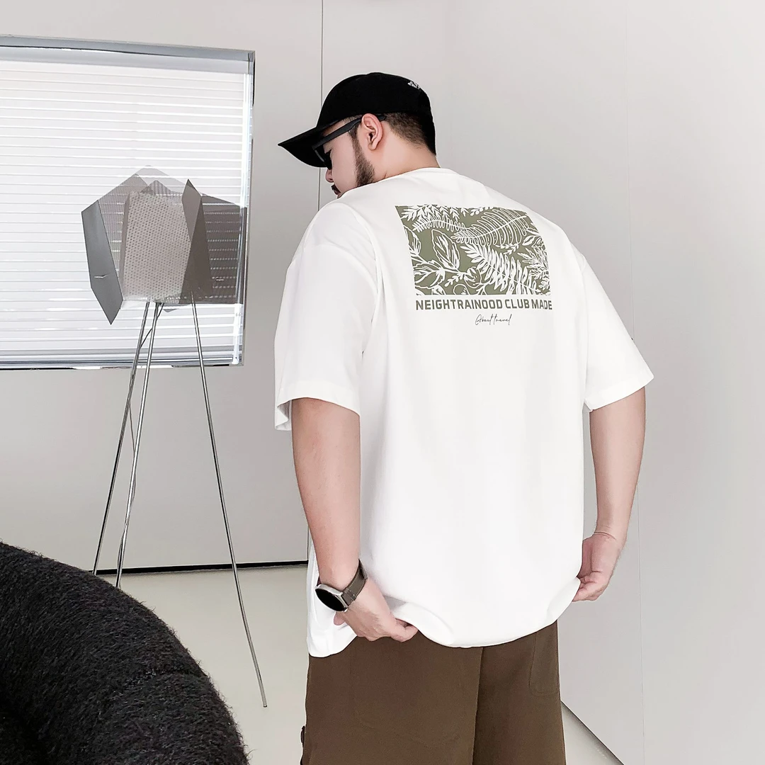 潮牌大码男装2025夏季上新重磅加肥加大圆领简约百搭T恤男