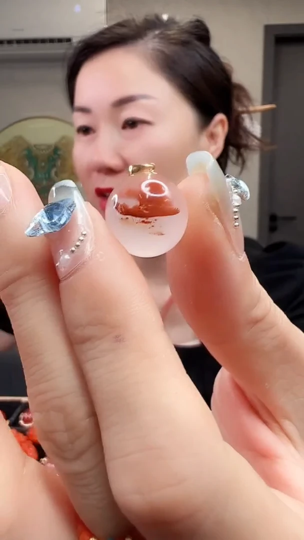 吊坠(不含链)18K金镶嵌南红玛瑙/14mm+/冰飘圆珠