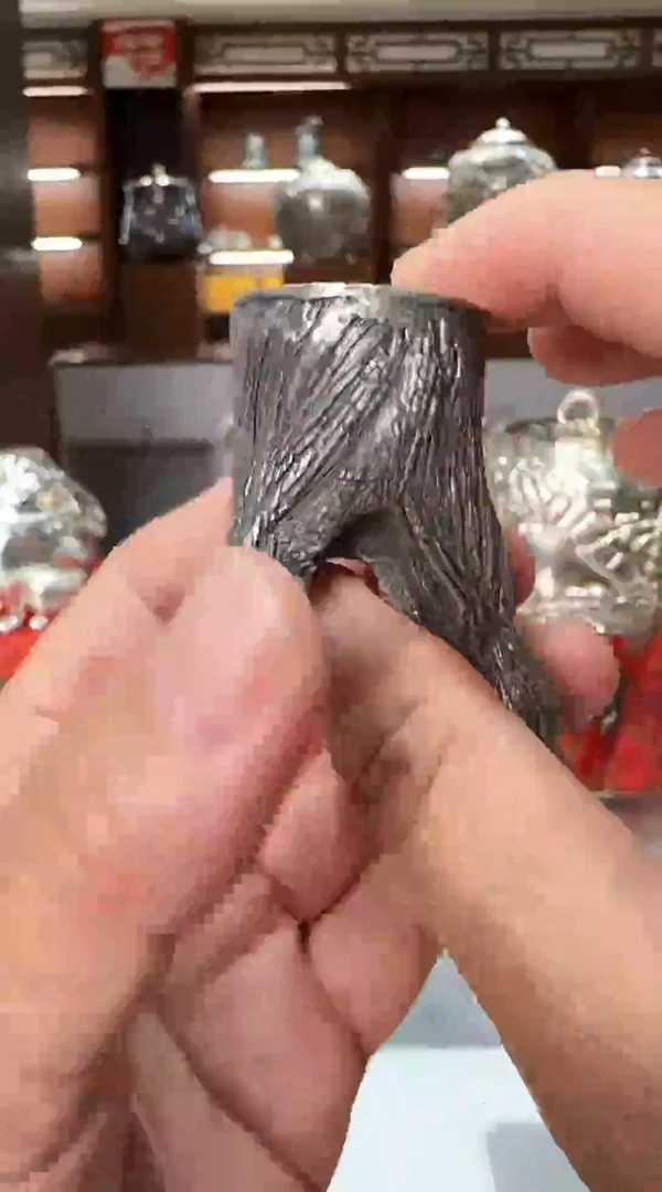 足银999精工手工三足仿生器树桩盖置