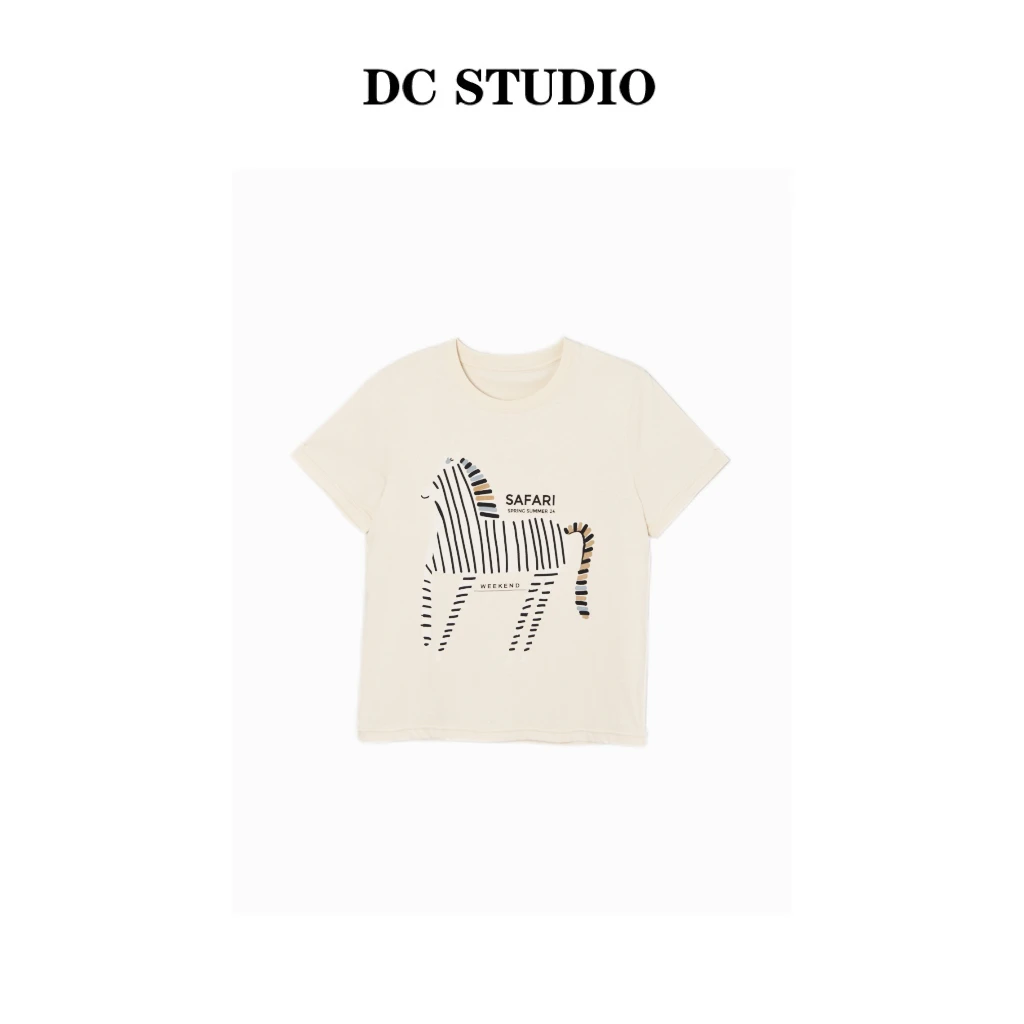DC STUDIO【斑马】2024夏季新款休闲百搭潮流斑马印花圆领女装T恤