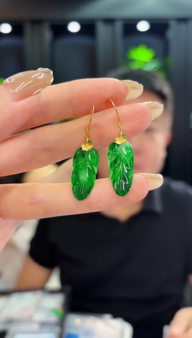 翡翠18K金镶嵌耳饰 缅料A货/支持复检/一件