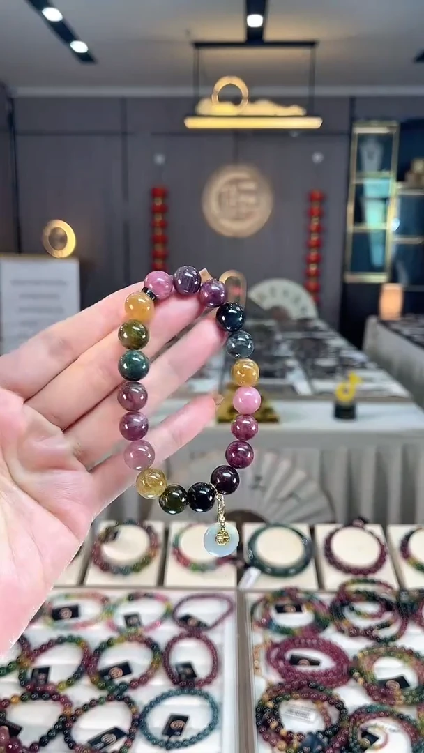 未镶嵌老矿碧玺彩虹单圈手串10mm+碧玺dan多样性发货一条