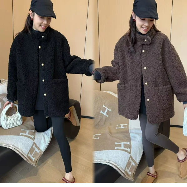 二姐的宝藏秋冬新款时尚百搭立领一体加厚保暖短款毛毛外套#24469