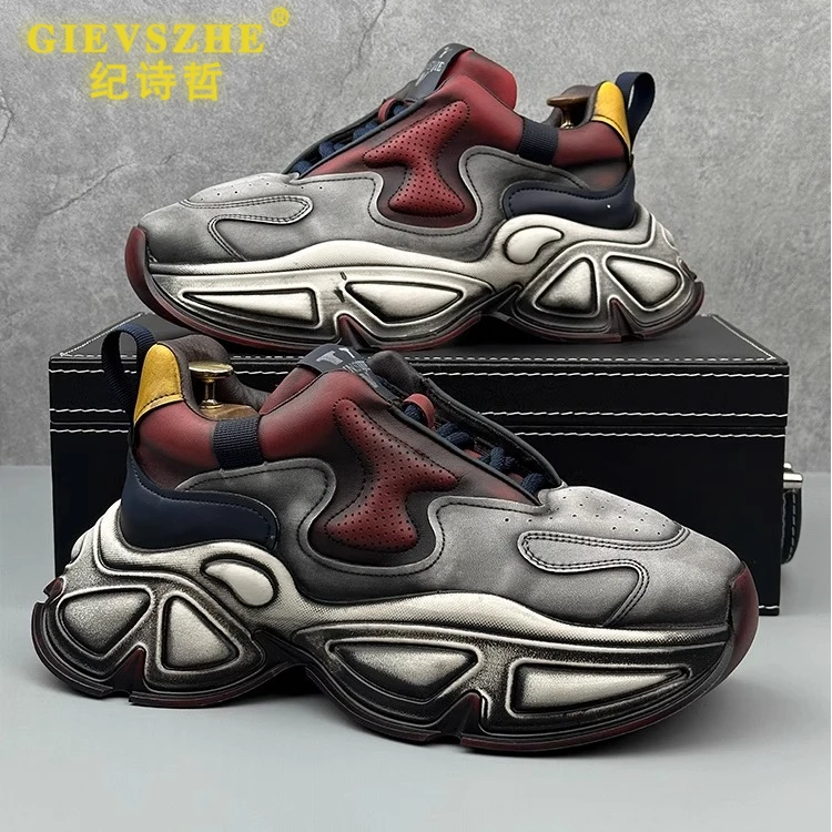 纪诗哲潮牌复古老爹鞋男春季款潮流百搭厚底增高做旧擦色运动鞋