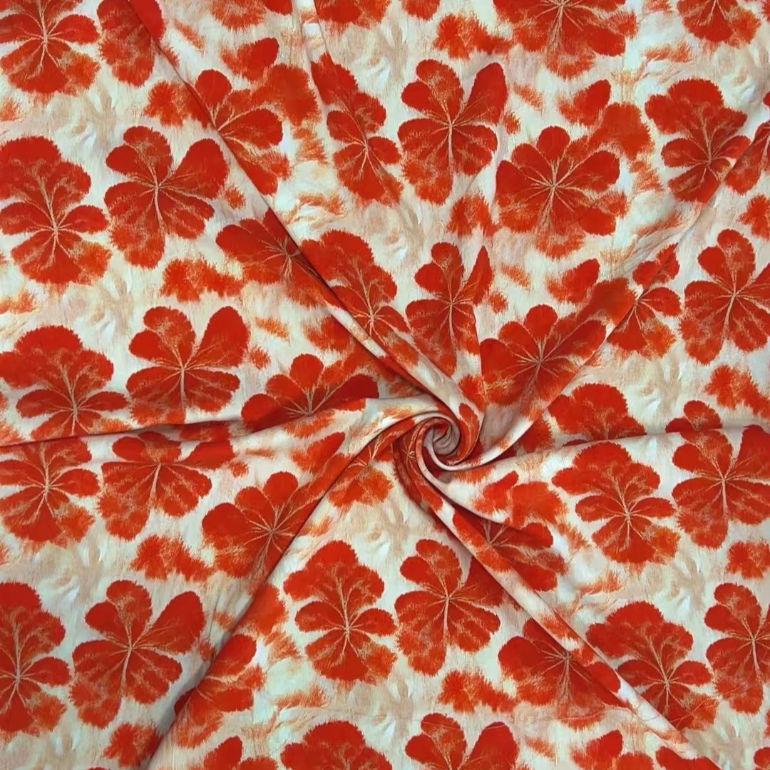 【云锦1店】250209-1 人棉府绸橙色四叶草 服装面料布料