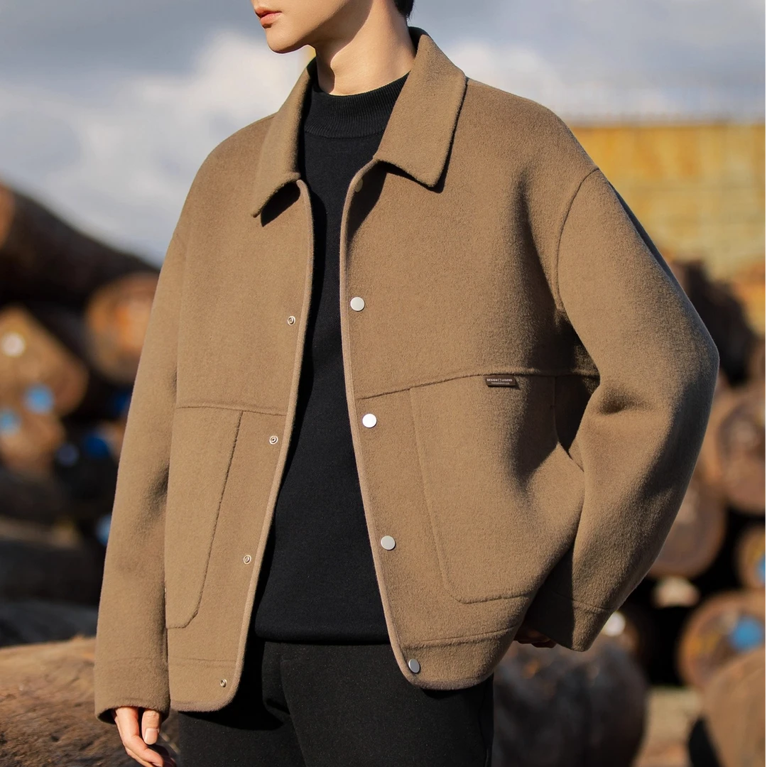 莱蒙璀 高级感毛呢外套男士春秋季羊毛双面呢子夹克冬装男装上衣