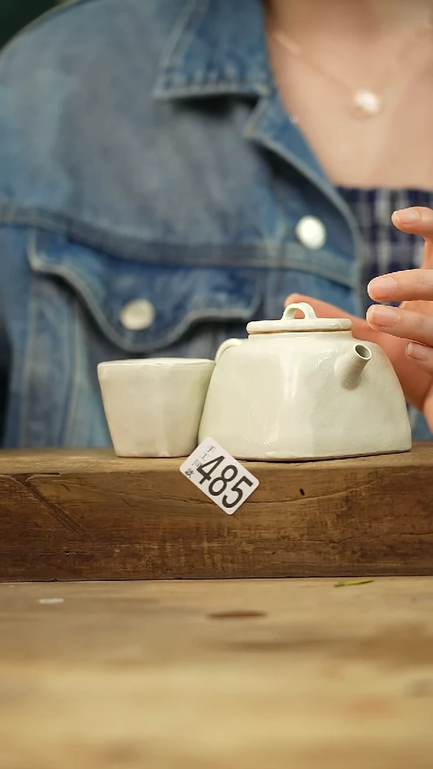 瓷片秤砣系列·设计师丁念·白四方小茶壶+杯