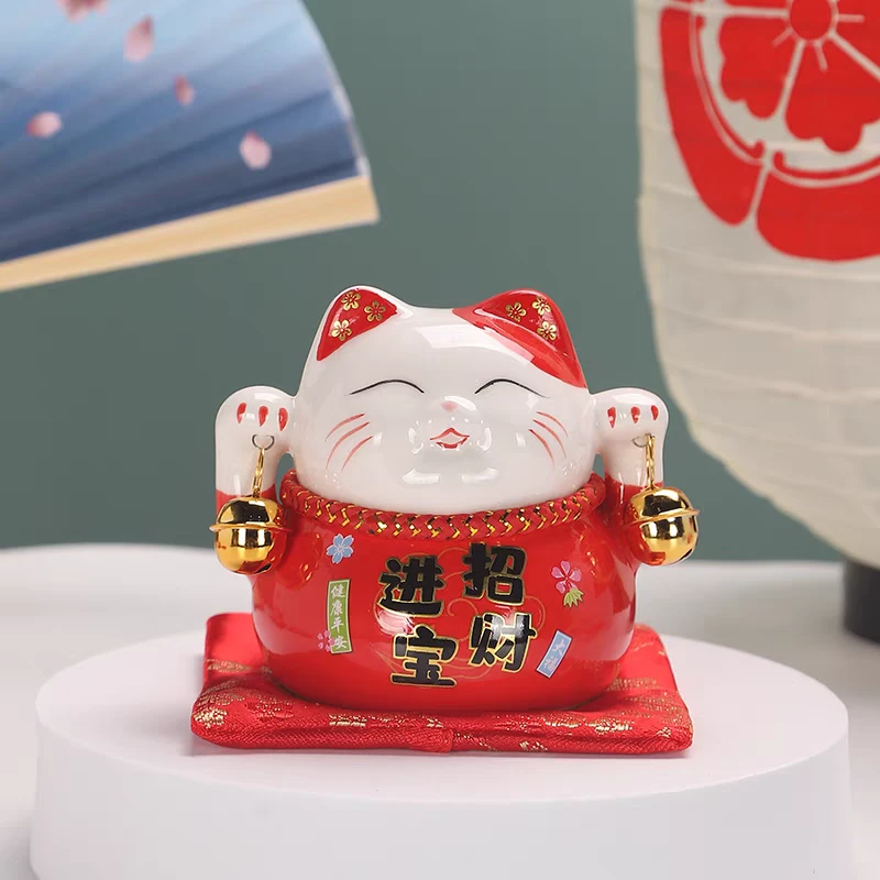 红色招财猫创意存钱罐礼品3138