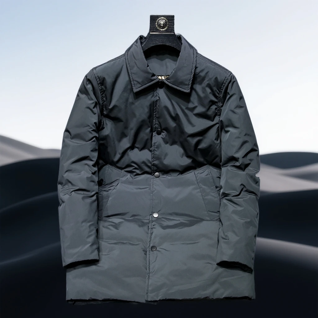 巴赛娜缇时尚商务休闲男士中长款羽绒服冬季新款风衣白鸭绒外套潮