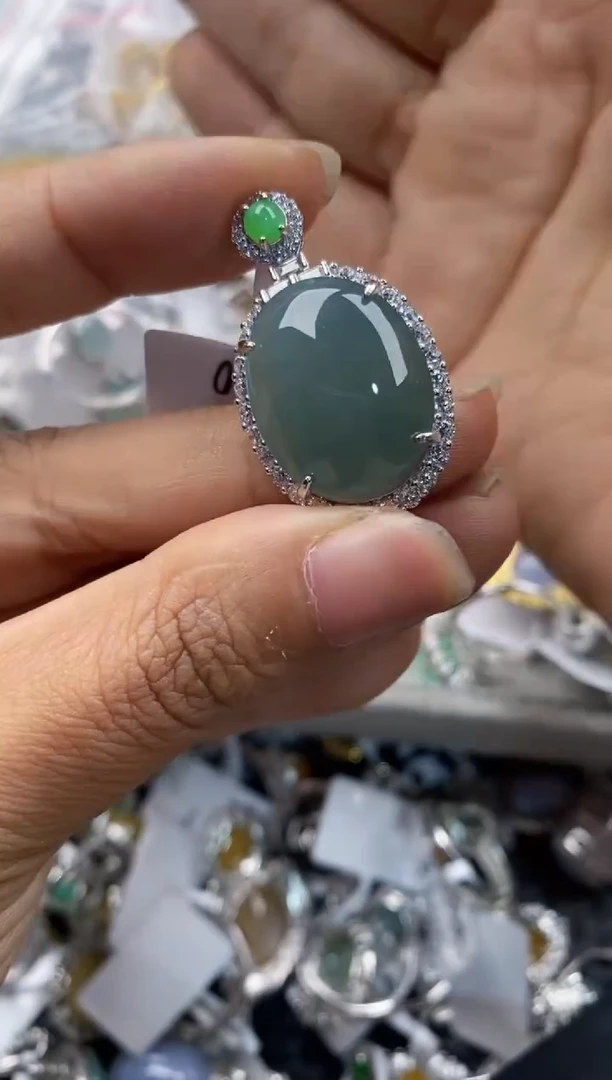 银S925镶嵌戒指翡翠777----6