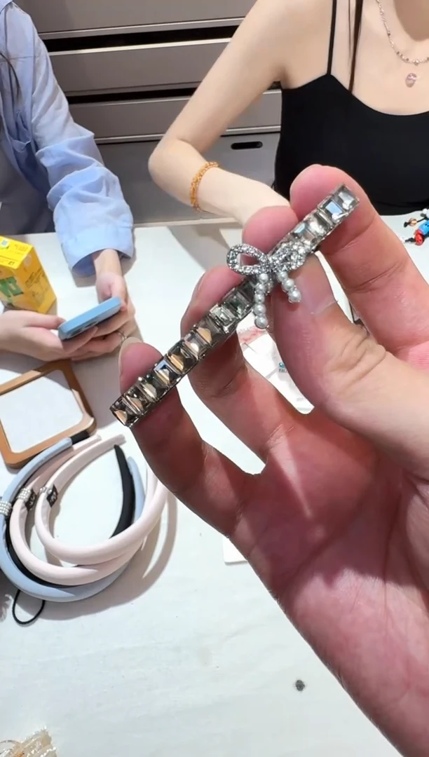 仿水晶非金属蝴蝶结拼接钻钻珍珠一字夹