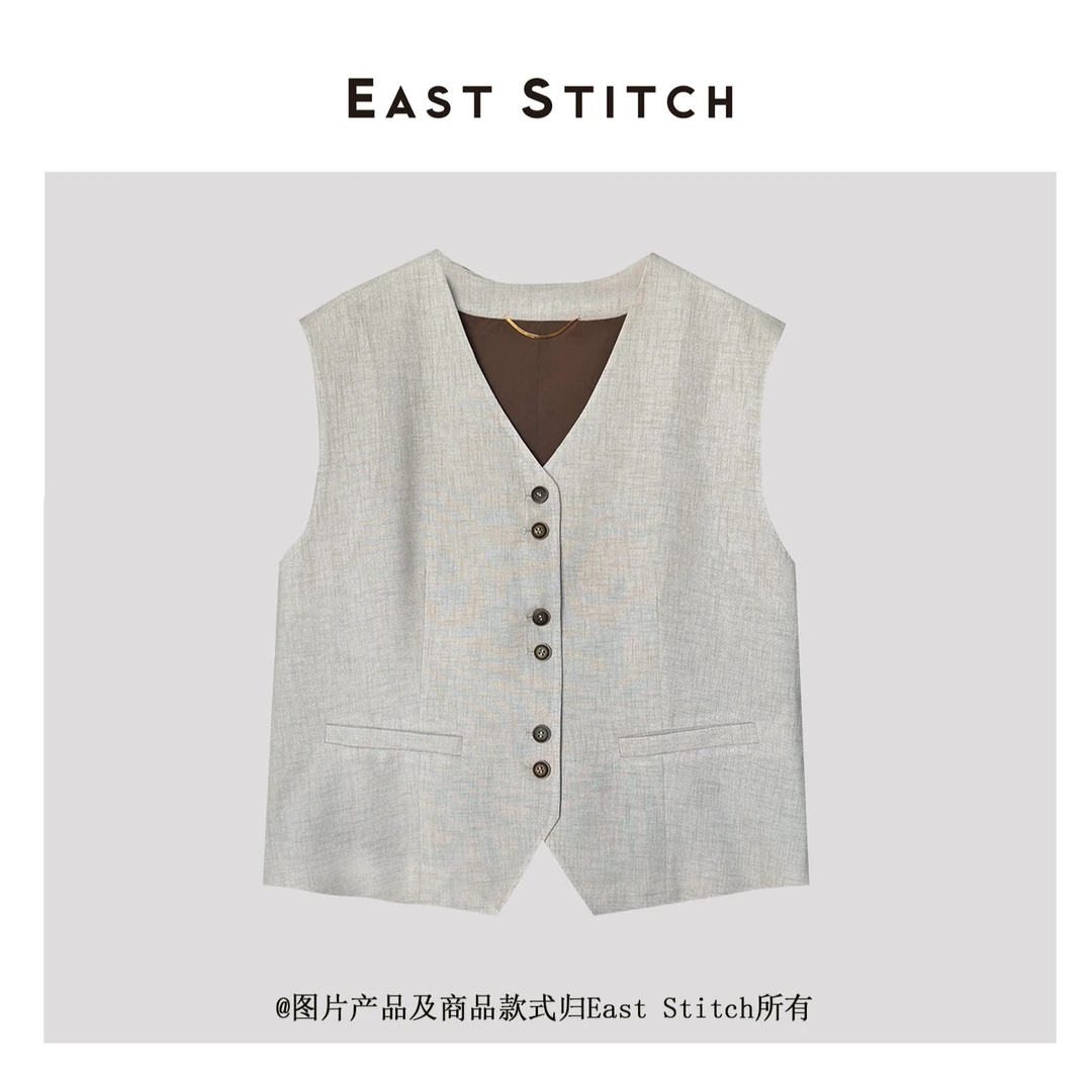 E StitchV领梭织无袖马夹2025夏秋新款百搭女装老钱风松弛感女装