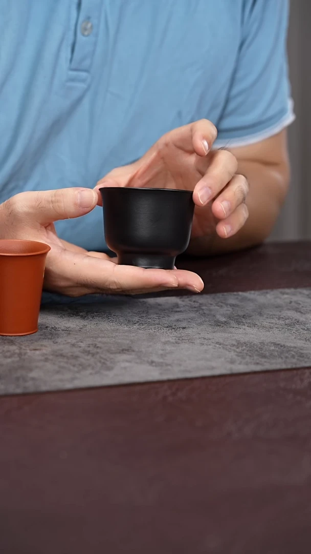 茶杯紫砂朱泥捂黑 光素