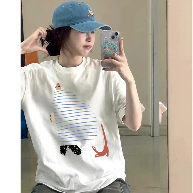 纯棉美式男短袖百搭t恤小众高级感设计感上衣宽松半袖潮女100棉